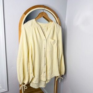 Aerie daybreak cotton gauze yellow striped button up shirt